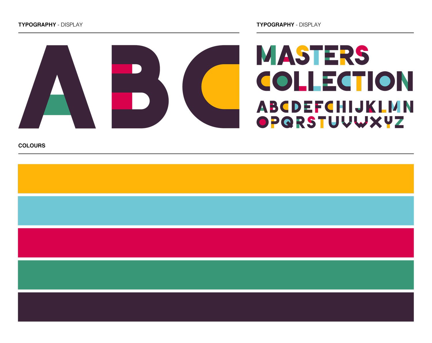 Photograph of the custom typography design used for the Breville Masters Collection brand identity, alongside the color palette that defines the brand's visual style.